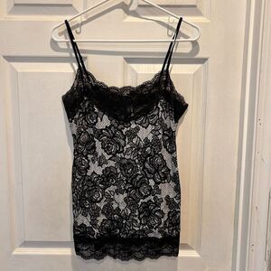 Vintage‎ Xhilaration Floral Black White Lace Trimmed Whimsigoth Y2K Camisole L